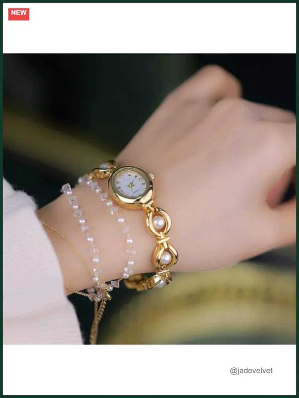 Dainty Oval Pearl Bracelet Watch Women's Quartz Vintage Dress Watch